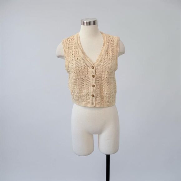 Liz Claiborne Sweaters - Vintage Liz Claiborne Linen Crochet Woven Sweater Vest Tan Medium